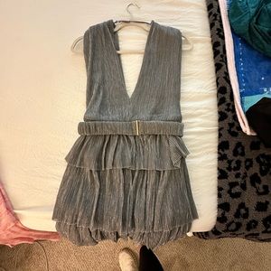 Pleated Sparkle Dress-Grey Silver